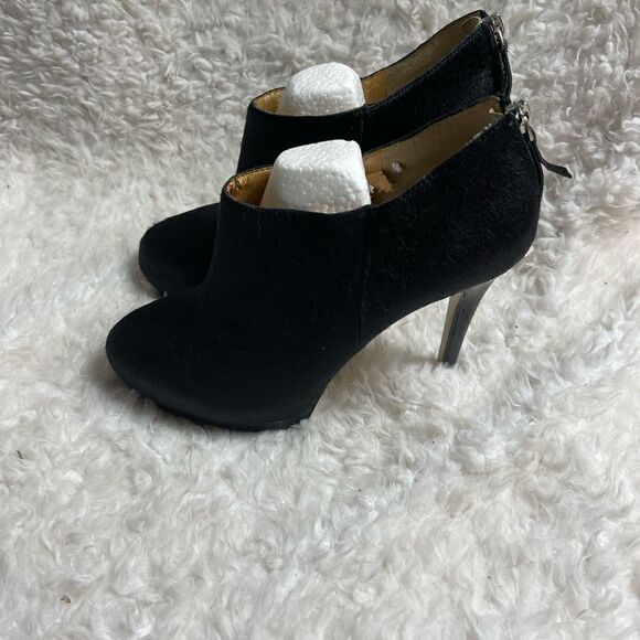 Nine West leather Calf hair black ankle platform heel boots side zipper size8M - Picture 2 of 11